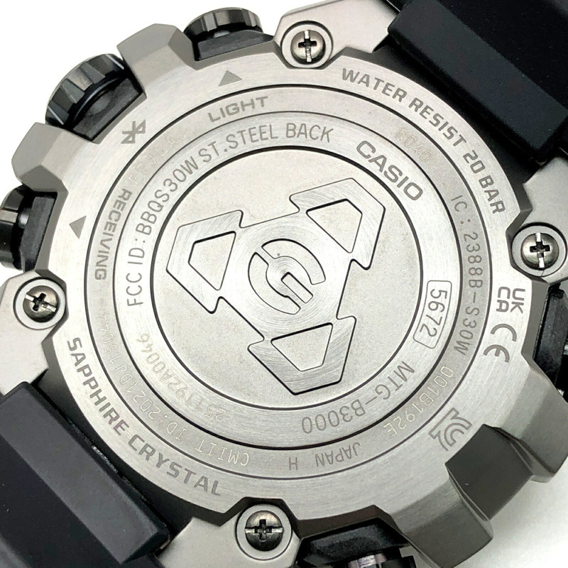 卡西歐 G-SHOCK MTG-B3000B-1A MT-G 電波太陽能手錶，支援藍牙、手機連接、三重防震（防震、防離心、防震動）、雙核防護結構、LED 照明、黑灰色指針，2022 年 5 月發售，Miigakunoka 商店有售。-7