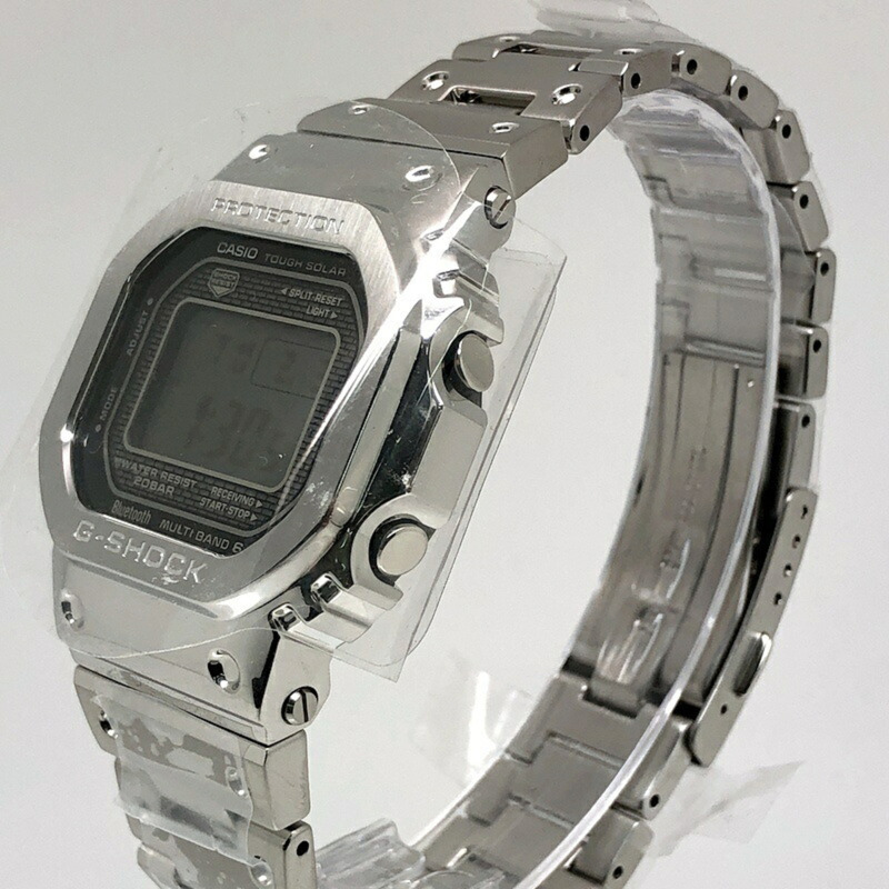 卡西歐 G-SHOCK GMW-B5000D-1 全金屬銀色手錶,具備電波太陽能動力、藍牙、手機連接、LED 背光和旋入式後蓋。 2018 年 4 月發布。可在 Mikunigaoka 商店購買。-2