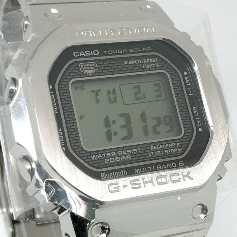 卡西歐 G-SHOCK GMW-B5000D-1 全金屬銀色手錶,具備電波太陽能動力、藍牙、手機連接、LED 背光和旋入式後蓋。 2018 年 4 月發布。可在 Mikunigaoka 商店購買。-3