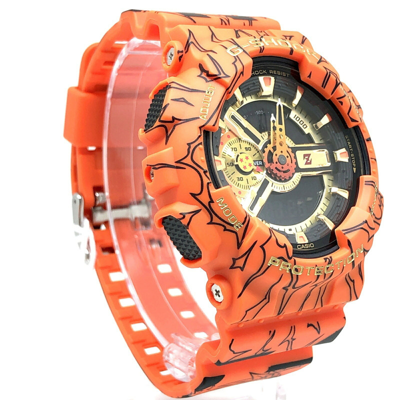 卡西歐 G-SHOCK GA-110JDB-1A4 龍珠Z聯名款腕錶,附LED背光,橘色指針/數位雙顯,錶盤印有孫悟空和四星球圖案,2020年8月在三國丘店發售-1