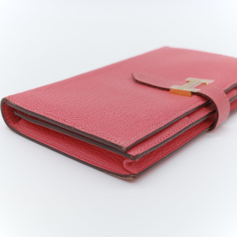 Hermès 愛馬仕 Béarn Soufflet 粉色 山羊皮 長夾-4