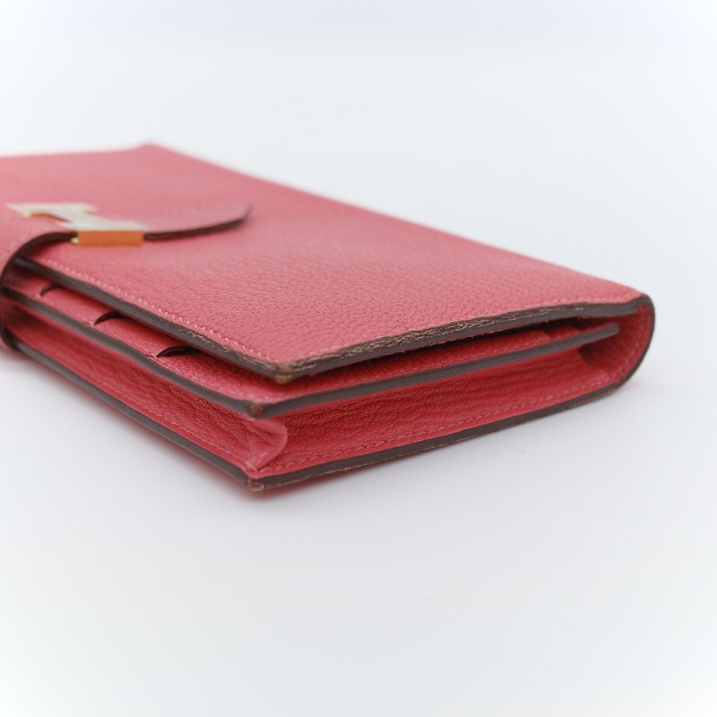 Hermès 愛馬仕 Béarn Soufflet 粉色 山羊皮 長夾-5