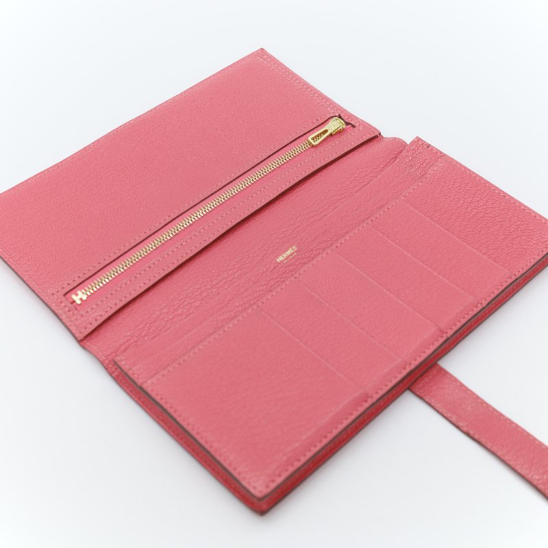 Hermès 愛馬仕 Béarn Soufflet 粉色 山羊皮 長夾-8