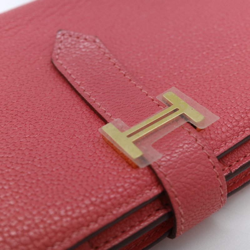 Hermès 愛馬仕 Béarn Soufflet 粉色 山羊皮 長夾-9