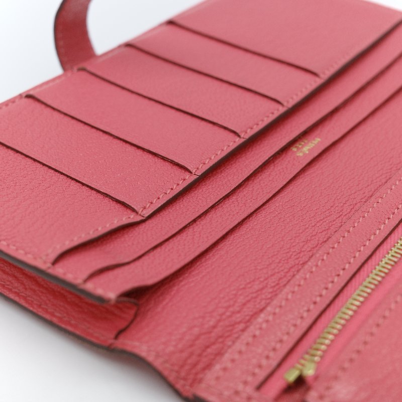 Hermès 愛馬仕 Béarn Soufflet 粉色 山羊皮 長夾-11