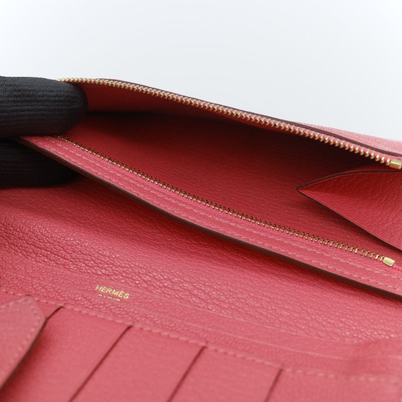 Hermès 愛馬仕 Béarn Soufflet 粉色 山羊皮 長夾-12