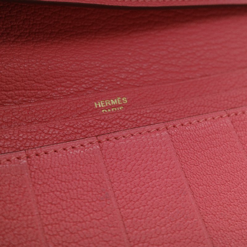 Hermès 愛馬仕 Béarn Soufflet 粉色 山羊皮 長夾-13