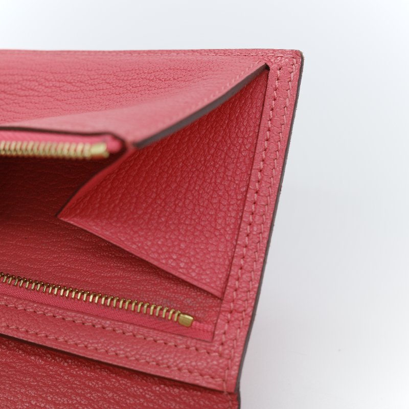 Hermès 愛馬仕 Béarn Soufflet 粉色 山羊皮 長夾-15