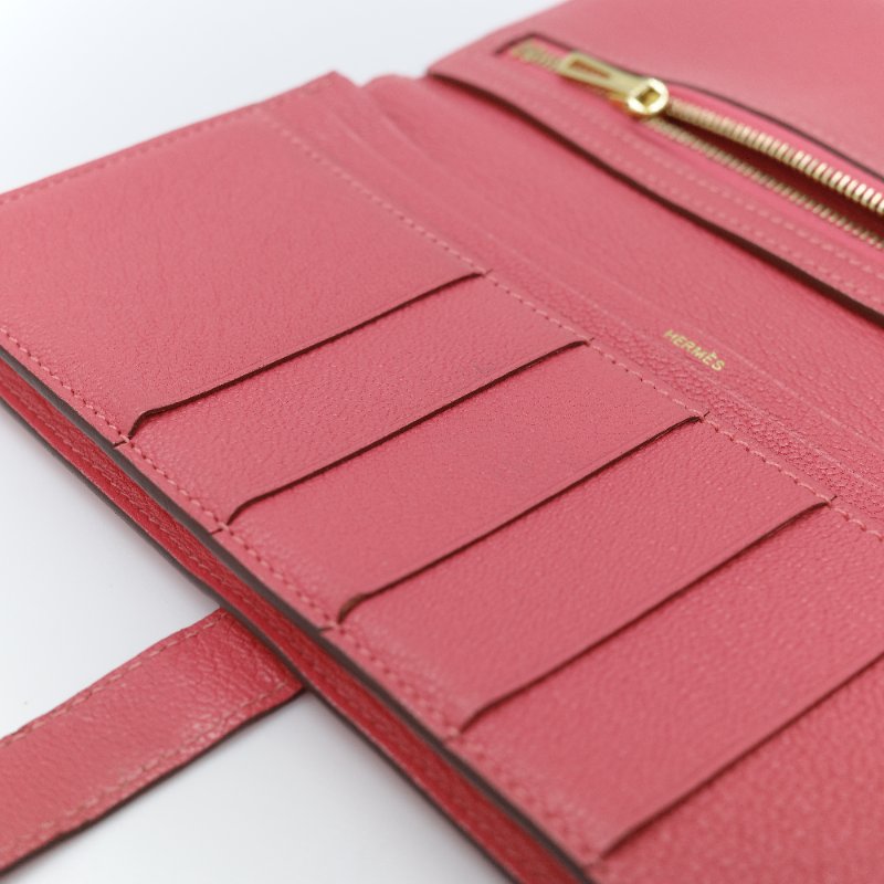 Hermès 愛馬仕 Béarn Soufflet 粉色 山羊皮 長夾-16