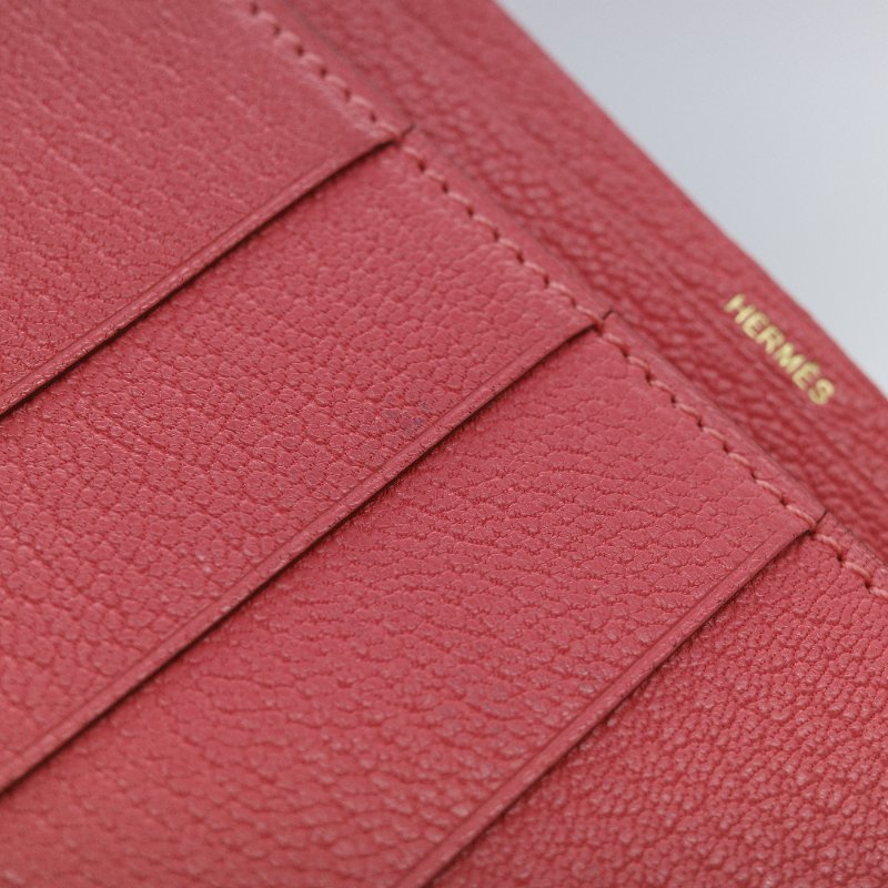 Hermès 愛馬仕 Béarn Soufflet 粉色 山羊皮 長夾-17