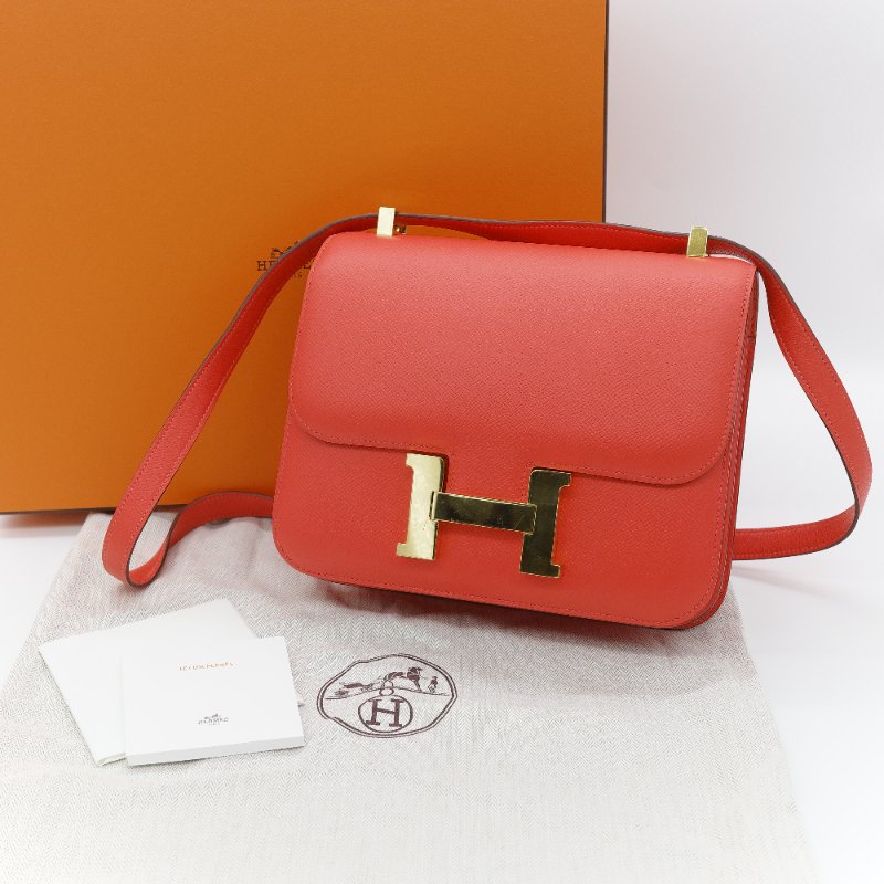 Hermès 愛馬仕 Constance 24 橘紅色 Epsom 牛皮 肩背包 斜背兩用包-1