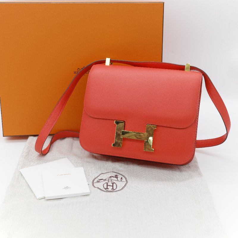 Hermès 愛馬仕 Constance 24 橘紅色 Epsom 牛皮 肩背包 斜背兩用包-2