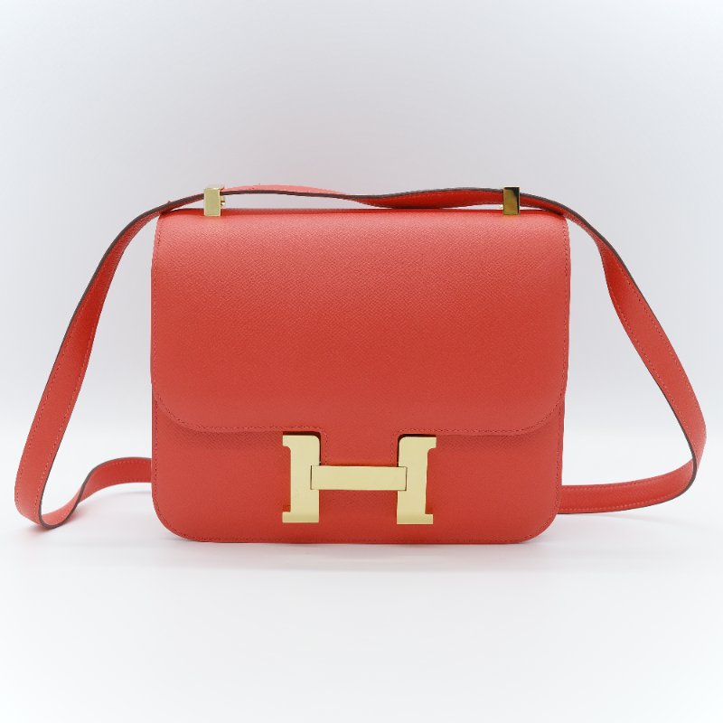 Hermès 愛馬仕 Constance 24 橘紅色 Epsom 牛皮 肩背包 斜背兩用包-3