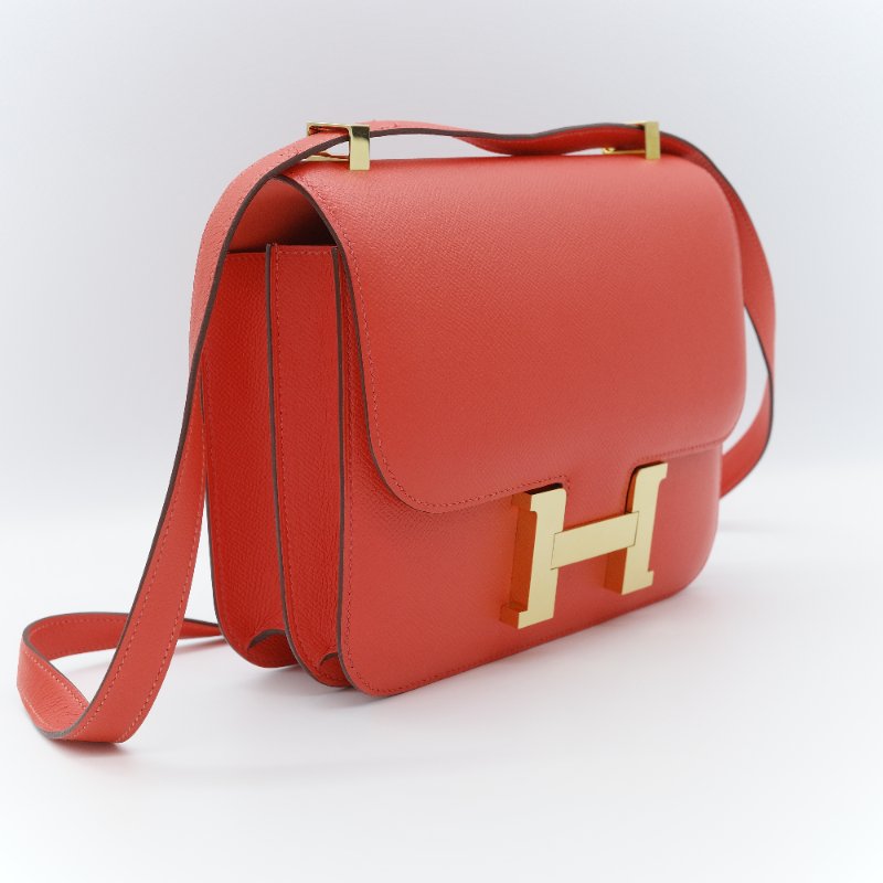 Hermès 愛馬仕 Constance 24 橘紅色 Epsom 牛皮 肩背包 斜背兩用包-4