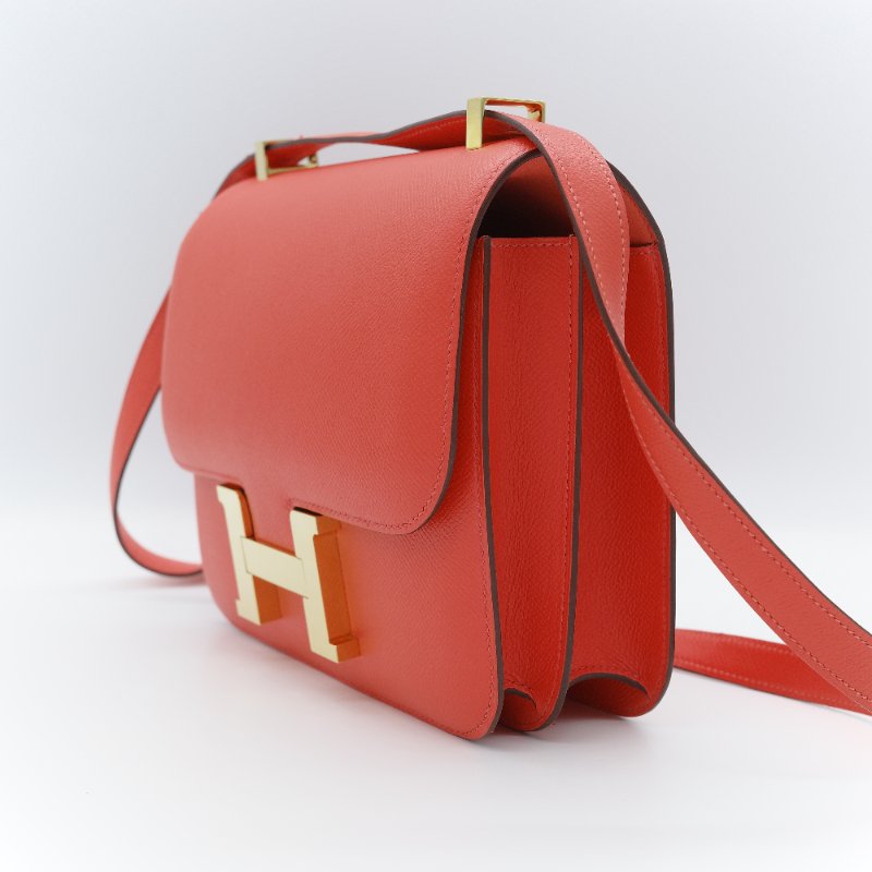 Hermès 愛馬仕 Constance 24 橘紅色 Epsom 牛皮 肩背包 斜背兩用包-5