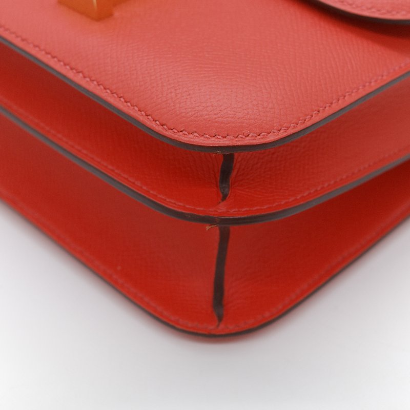 Hermès 愛馬仕 Constance 24 橘紅色 Epsom 牛皮 肩背包 斜背兩用包-9