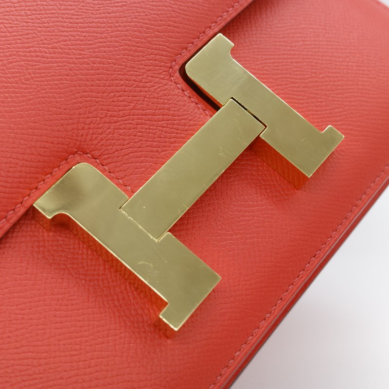 Hermès 愛馬仕 Constance 24 橘紅色 Epsom 牛皮 肩背包 斜背兩用包-10