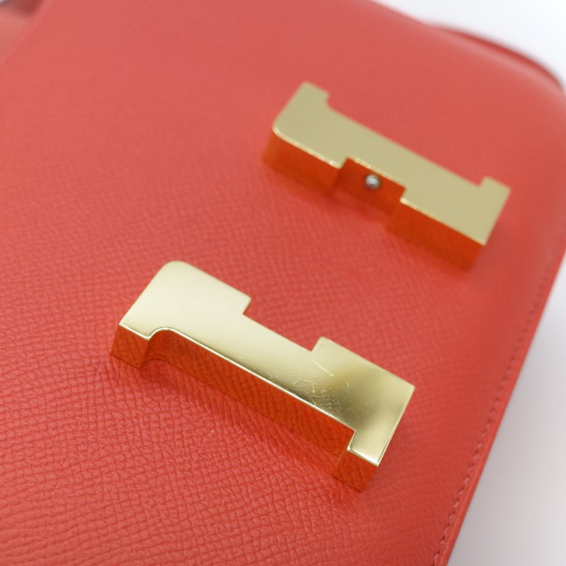 Hermès 愛馬仕 Constance 24 橘紅色 Epsom 牛皮 肩背包 斜背兩用包-14