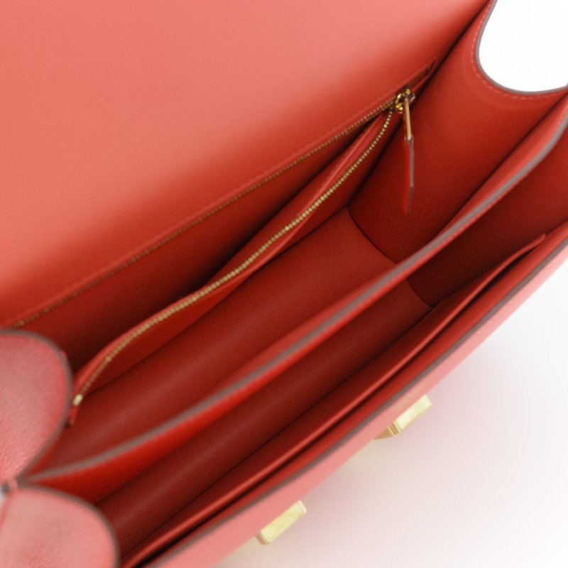 Hermès 愛馬仕 Constance 24 橘紅色 Epsom 牛皮 肩背包 斜背兩用包-18