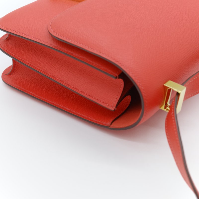 Hermès 愛馬仕 Constance 24 橘紅色 Epsom 牛皮 肩背包 斜背兩用包-20