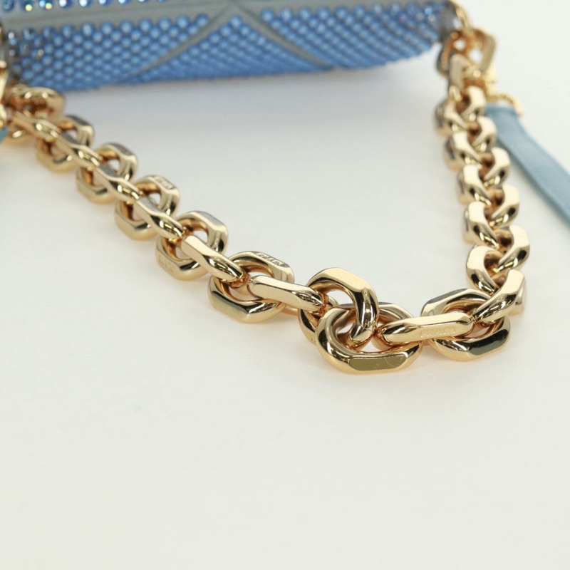 【日本直送】PRADA 鏈條水晶裝飾緞面兩用包 淺藍色 金色 正品 168971SAM-6