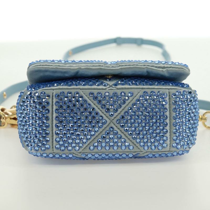 【日本直送】PRADA 鏈條水晶裝飾緞面兩用包 淺藍色 金色 正品 168971SAM-11