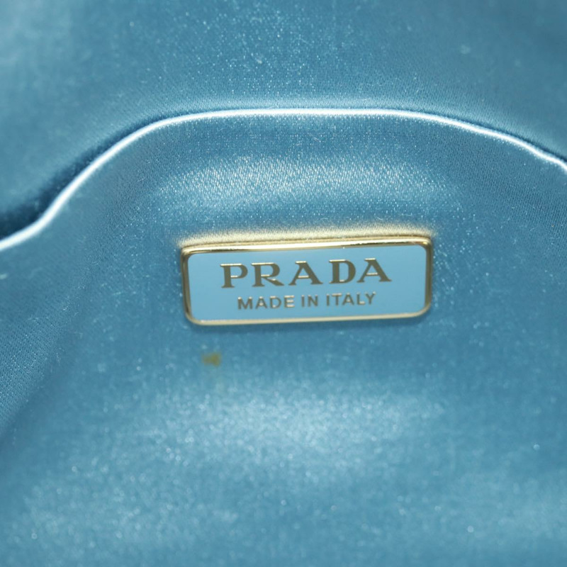 【日本直送】PRADA 鏈條水晶裝飾緞面兩用包 淺藍色 金色 正品 168971SAM-18