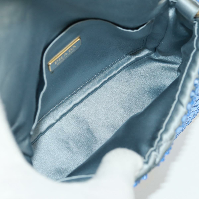 【日本直送】PRADA 鏈條水晶裝飾緞面兩用包 淺藍色 金色 正品 168971SAM-19