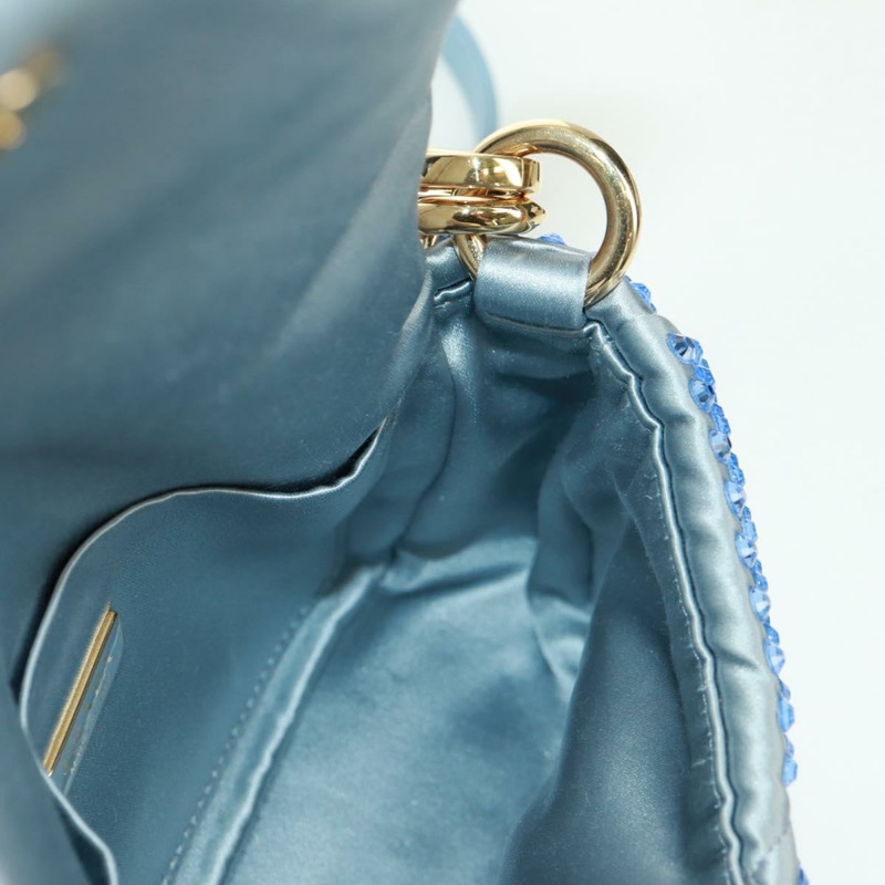 【日本直送】PRADA 鏈條水晶裝飾緞面兩用包 淺藍色 金色 正品 168971SAM-20