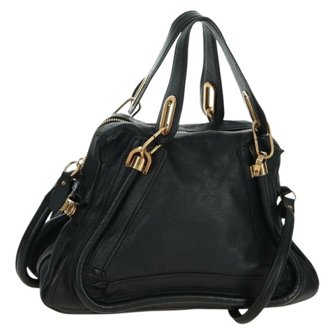 Chloe Paraty 手提包 皮革 2way 黑色 金色 Auth 171909V