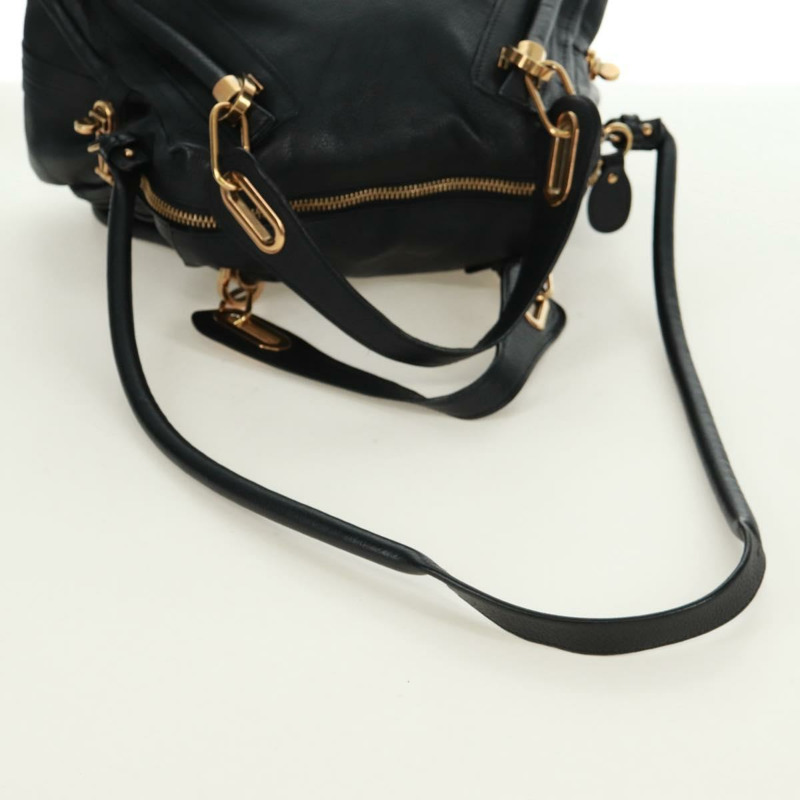 【日本直送】Chloe Paraty 手提包 皮革 2way 黑色 金色 Auth 171909V-8