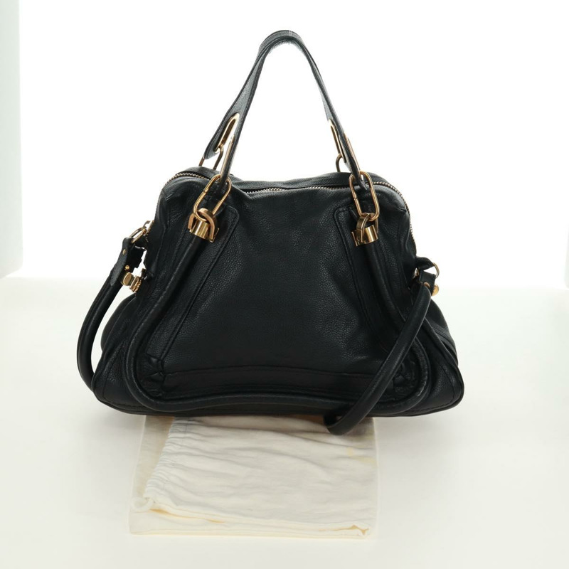 【日本直送】Chloe Paraty 手提包 皮革 2way 黑色 金色 Auth 171909V-26