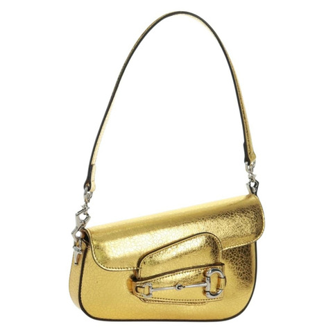 GUCCI 馬銜扣鏈條單肩包，皮革材質，金色/銀色，貨號 774209，正品編號 168942SAM
