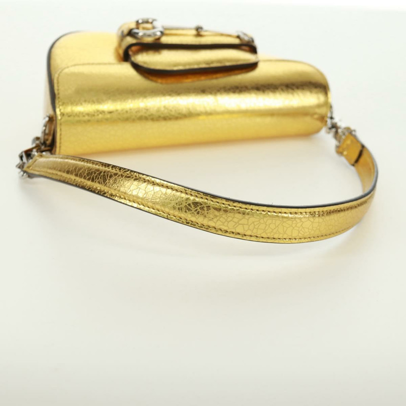 【日本直送】GUCCI 馬銜扣鏈條單肩包,皮革材質,金色/銀色,貨號 774209,正品編號 168942SAM-6