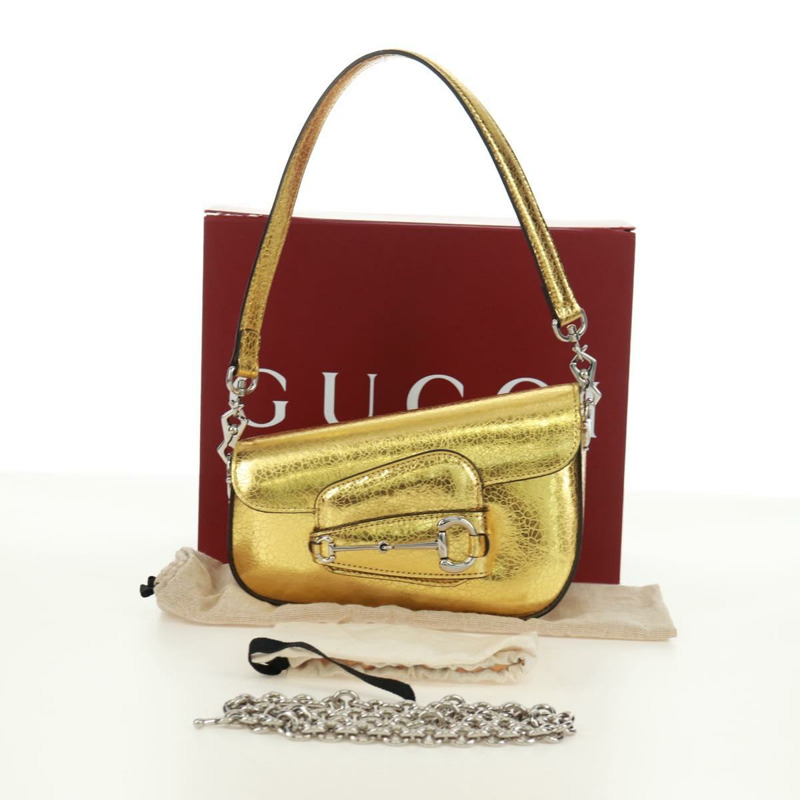 【日本直送】GUCCI 馬銜扣鏈條單肩包,皮革材質,金色/銀色,貨號 774209,正品編號 168942SAM-23