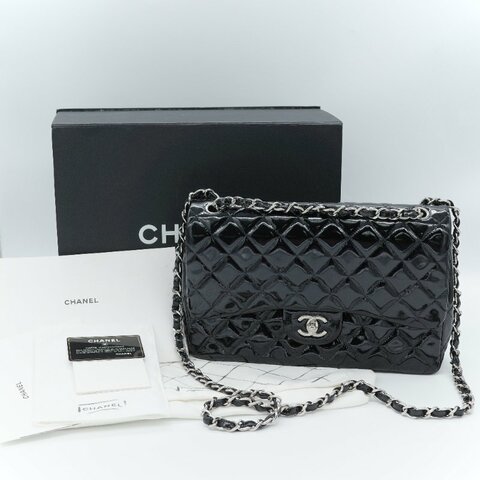 Chanel 香奈兒 Jumbo Coco 經典菱格紋 黑色 漆皮 銀釦 雙蓋包 肩背包