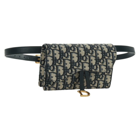 Christian Dior Trotter帆布馬鞍腰包，海軍藍/金色，正品，貨號161735M