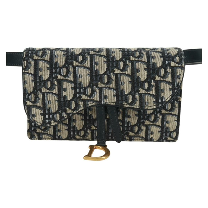 【日本直送】Christian Dior Trotter帆布馬鞍腰包,海軍藍/金色,正品,貨號161735M-1