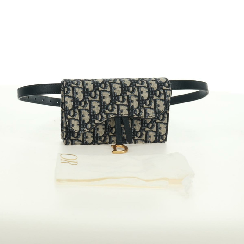 【日本直送】Christian Dior Trotter帆布馬鞍腰包,海軍藍/金色,正品,貨號161735M-24
