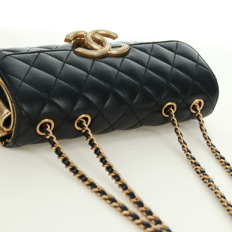 【日本直送】香奈兒雙蓋Matelasse23鏈條包,羊皮材質,黑色,CC標誌,正品編號171335SAM-5