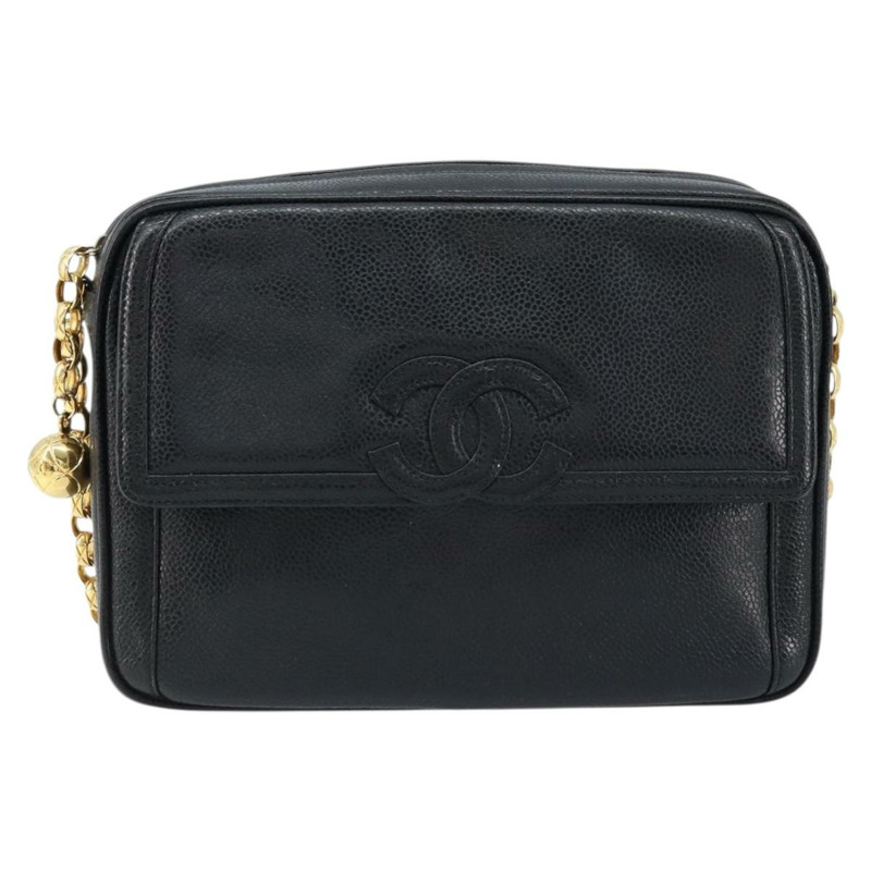 【日本直送】香奈兒魚子醬皮黑色金CC鏈條單背包 Auth 166896SAV-1