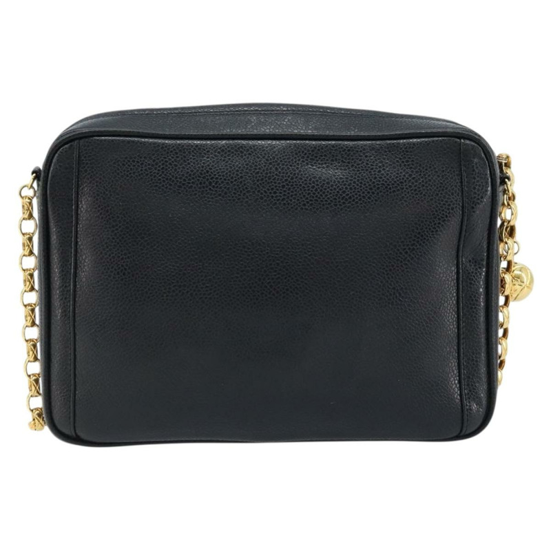 【日本直送】香奈兒魚子醬皮黑色金CC鏈條單背包 Auth 166896SAV-2