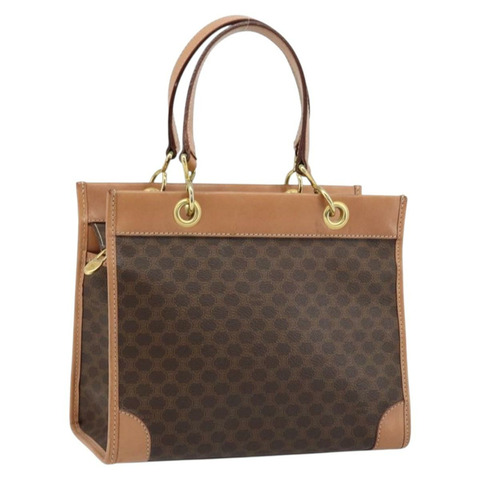 CELINE Macadam帆布手提包 PVC皮革 棕色金色 正品 am10820V
