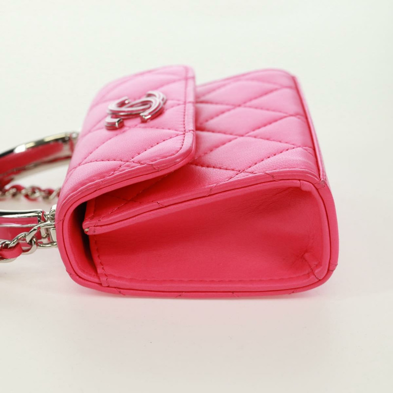 【日本直送】香奈兒 (CHANEL) 絎縫鏈條手提包，羊皮材質，粉紅色/銀色，兩用款，正品編號 173255SAM-3