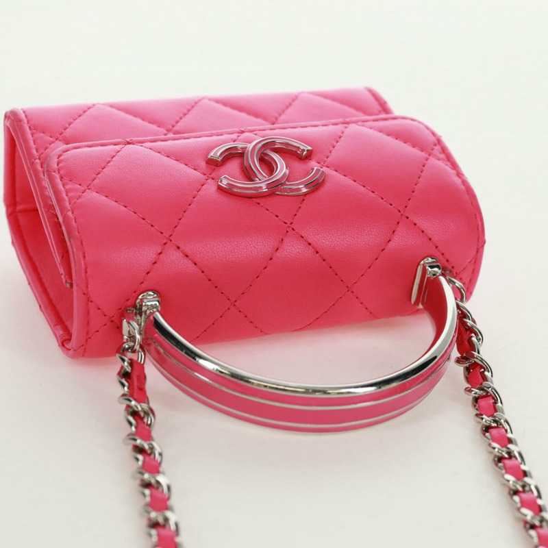 【日本直送】香奈兒 (CHANEL) 絎縫鏈條手提包，羊皮材質，粉紅色/銀色，兩用款，正品編號 173255SAM-5
