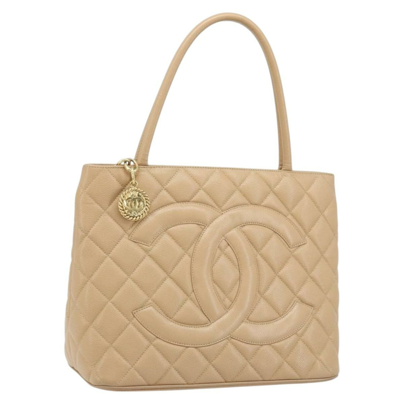 【日本直送】香奈兒 (CHANEL) Matelasse Reprint 托特包，魚子醬紋理，米色，金色 CC 標誌，正品編號 166898SAV-0