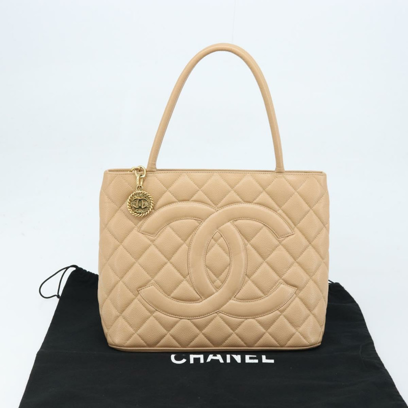 【日本直送】香奈兒 (CHANEL) Matelasse Reprint 托特包，魚子醬紋理，米色，金色 CC 標誌，正品編號 166898SAV-23