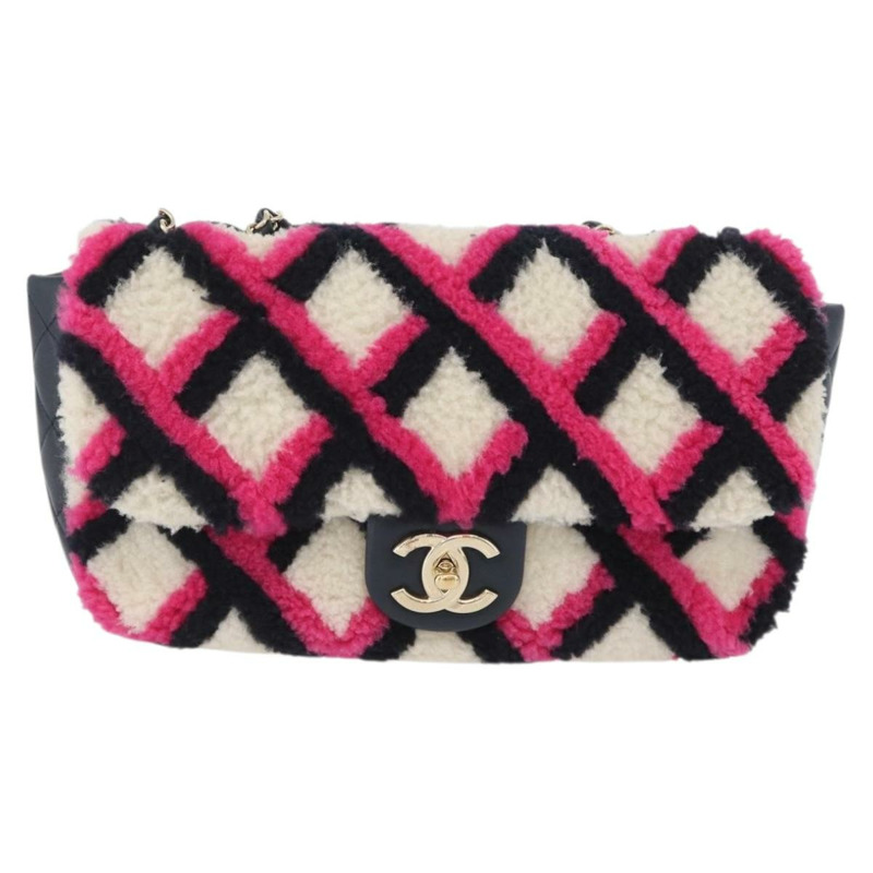 【日本直送】香奈兒 (CHANEL) 絎縫鏈條單背包 Mouton 黑色粉紅色 CC 正品 171163SAM-1