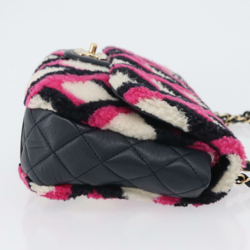 【日本直送】香奈兒 (CHANEL) 絎縫鏈條單背包 Mouton 黑色粉紅色 CC 正品 171163SAM-3