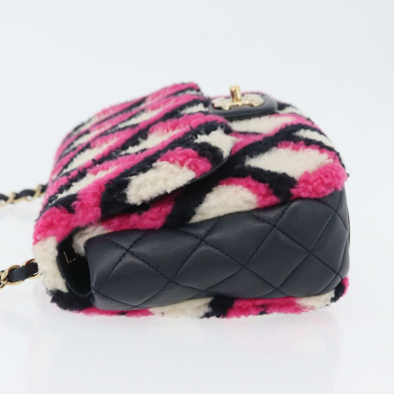 【日本直送】香奈兒 (CHANEL) 絎縫鏈條單背包 Mouton 黑色粉紅色 CC 正品 171163SAM-4